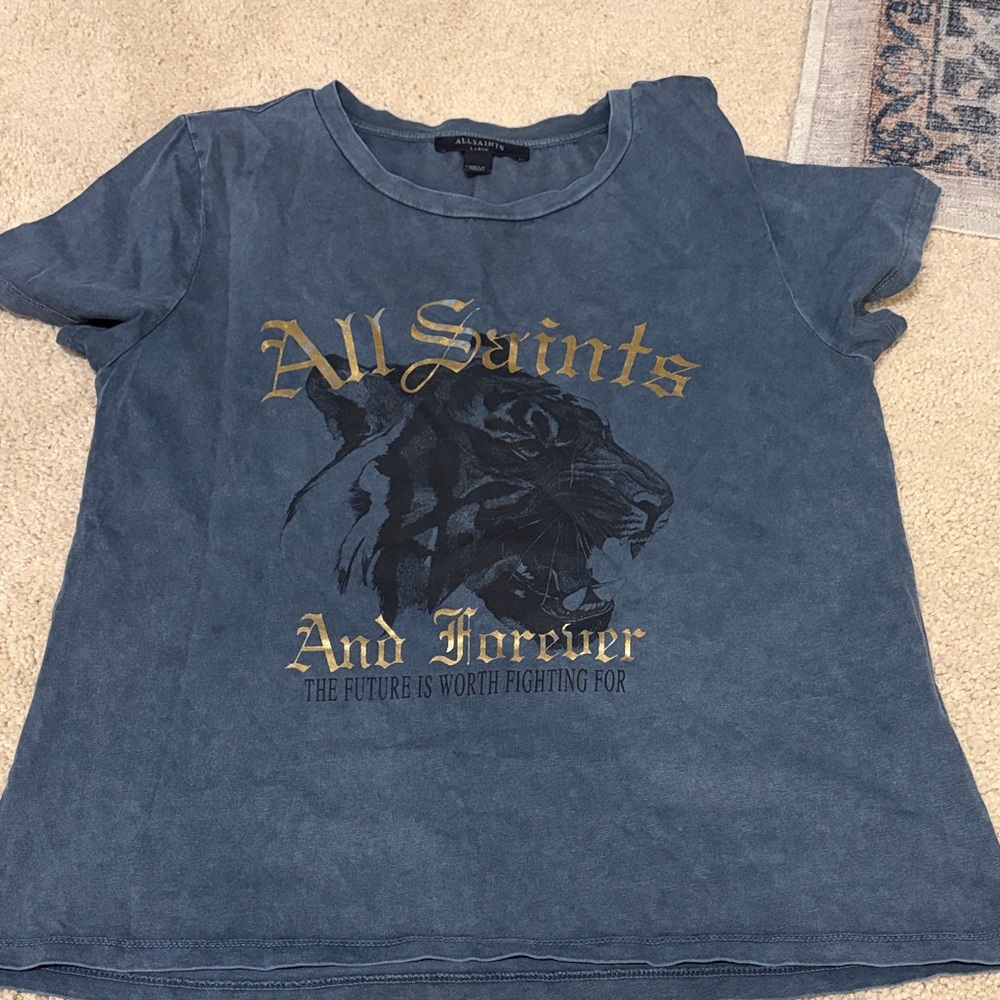 All Saints Washed Blue Graphic Tee